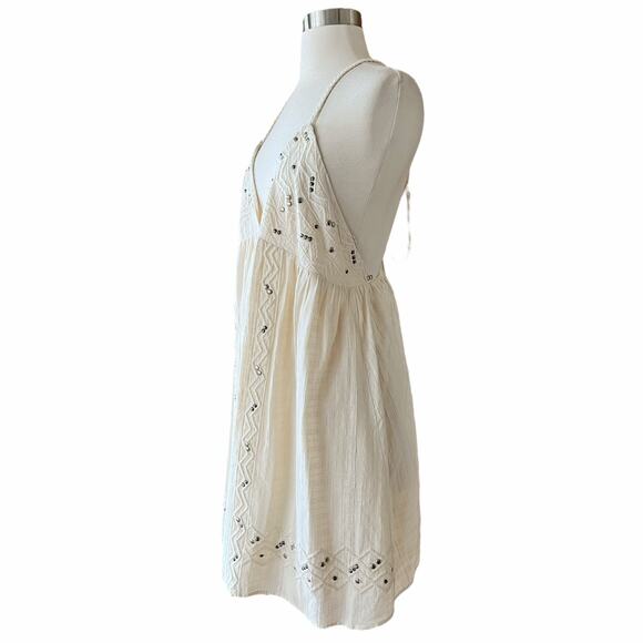 ZARA Mini Dress with Studs Sleeveless V-Neck Braided Straps Ecru White XL NWT - Picture 8 of 10